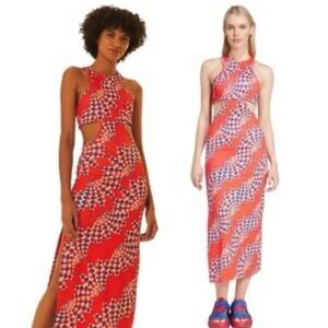 Adidas Vibrant Red and Blue Cutout Midi Dress